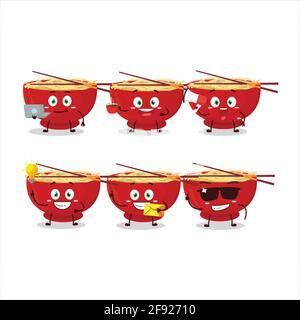 Bowl of noodles new cartoon character with various types of business emoticons. Vector illustration Stock Vector