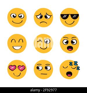 nine emojis set expressions icons Stock Vector