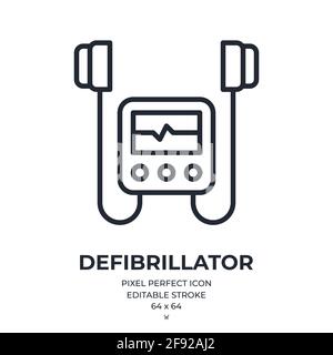 Defibrillator editable stroke outline icon isolated on white background flat vector illustration. Pixel perfect. 64 x 64. Stock Vector