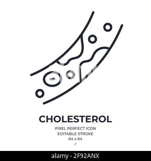 High cholesterol or atherosclerosis concept. Artery blocked by cholesterol  editable stroke outline icon isolated on white background flat vector illu Stock Vector