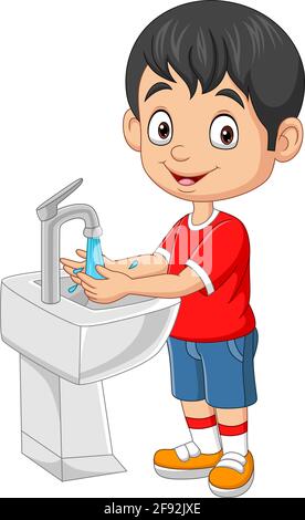 Cartoon little boy washing his hands Stock Vector