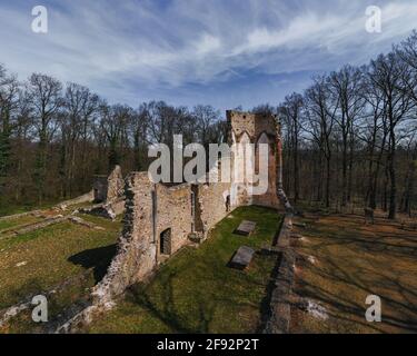 Saint Michael monastery ruins Hungary near by Nagyvazsony city. Ancient ruins from XIII century. Built by Pal Kinizsi. He is a famous hungaryan histor Stock Photo