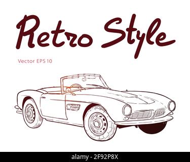 Retro car cabriolet technical draw isolated on white Stock Vector