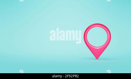 3 d red location symbol. Map pointer icon on a blue background. 3 d illustration. Stock Photo