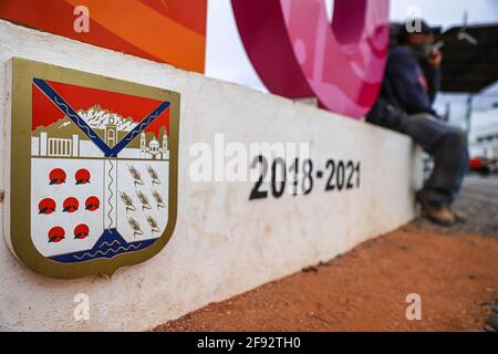 shield of the municipality of Hermosillo, Mexico. Coat of arms of the municipality of Hermosillo, Mexico. (Photo by Luis Gutierrez / Norte Photo) .. Escudo de el municipio de  Hermosillo, Mexico. (Photo by Luis Gutierrez / Norte Photo).. Stock Photo