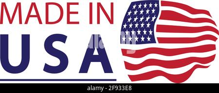 Made in usa logo design. Flag made america american states flags product badge quality patriotic labels emblem star ribbon sticker,Vector illustration Stock Vector