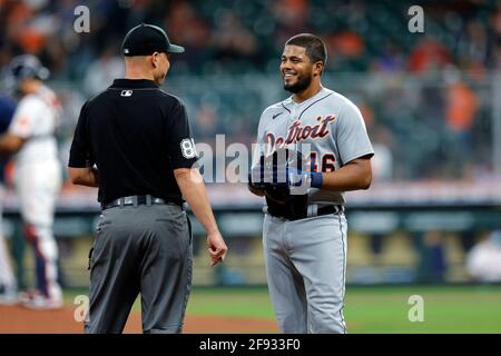 April 13 2022: Detroit catcher Tucker Barnhart (15) makes a play during the  game with Boston Red Sox and Detroit Tigers held at Comercia Park in  Detroit Mi. David Seelig/Cal Sport Medi(Credit