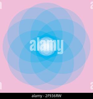 Abstract light blue flower made out of transparent circles. Pink background Stock Vector
