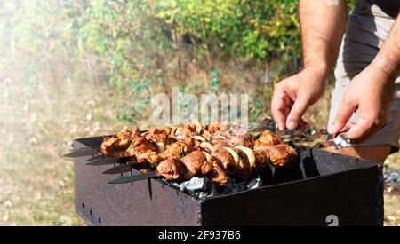 Cooking Chicken Meat Charcoal Grill Grill Barbecue Outdoors Men's