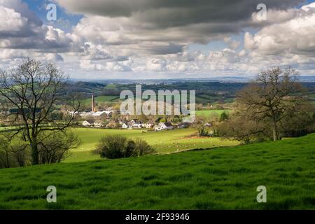 St Cuthberts Paper Mill on the outskirts of the City of Wells viewed from the West Mendip Way on Milton Hill on the edge of the Mendip Hills, Somerset, England. Stock Photo