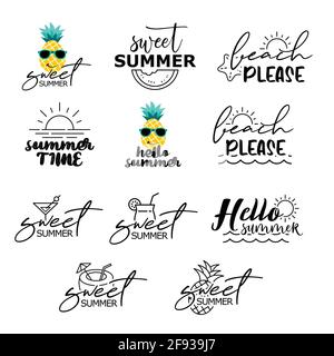 Summer labels set. Retro hand drawn elements for summer vintage style. Stock Vector
