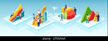 Vector of business people analyzing data charts and graphs Stock Vector