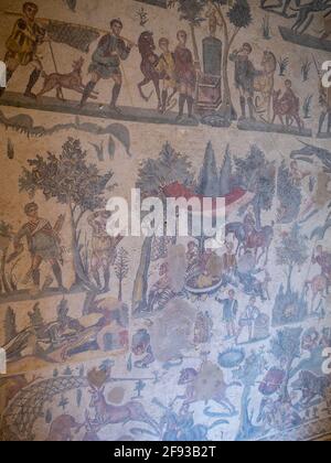 Mosaic of the Room of the Little Hunt, Villa Romana del Casale Stock Photo