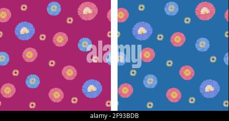 Set of vector pattern with stitched flowers Stock Vector