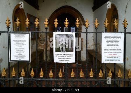 Service of Remembrance on Friday 16th April 2021 at All Saints Church, St Ives, England, for HRH Prince Philip, Duke of Edinburgh, who died 9th April 2021. Stock Photo