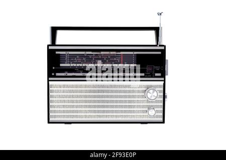Prague, CZ - 17 January 2021: Retro AM FM radio receiver vintage Old RARE made in Soviet  USSR. Antique used Radio isolated. Illustrative Editorial Stock Photo