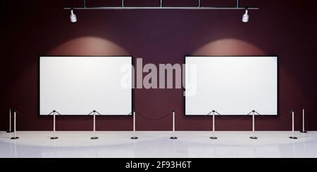 mockup of frames in a museum with spotlights illuminating Stock Photo