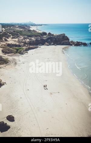 A walk on an empty beach in Israel Stock Photo