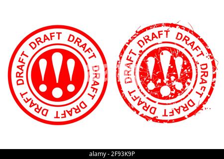 Vector 2 Style Red Scratch Circle Rubber stamp, draft,  at Isolated on White Stock Vector