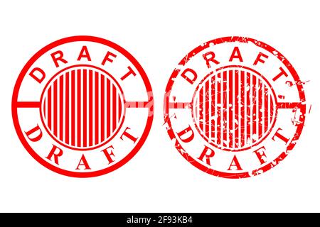 Vector red scratch rubber stamp, draft,  at Isolated on White Stock Vector