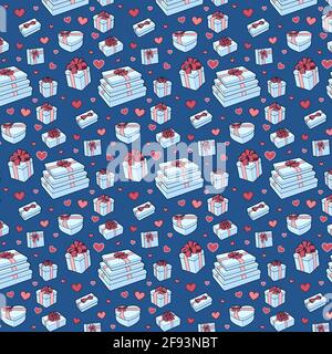 Vector seamless pattern. Gift box collection with bows and ribbons vector line art illustration Stock Vector