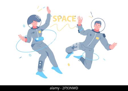 Man and woman astronauts exploring outer space Stock Vector