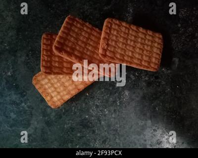 Rectangular biscuits on the marble selective focus on subject Stock Photo