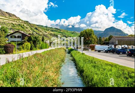 Alpine landscape in Sion, Switzerland Stock Photo