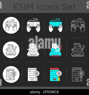 Writing SEO text icons set dark theme icons set Stock Vector