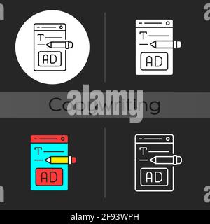 Writing text ads dark theme icon Stock Vector