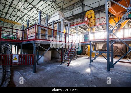 Factory workshop and glass recycling furnace and equipment. Shymkent, Kazakhstan  Ferrum Vtor company Stock Photo