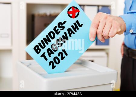 Hand voting for the Bundestagswahl (German for: federal election) in 2021 Stock Photo