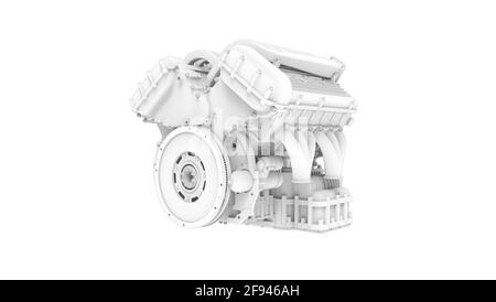 3D rendering of an engine technical components isolated on white ...
