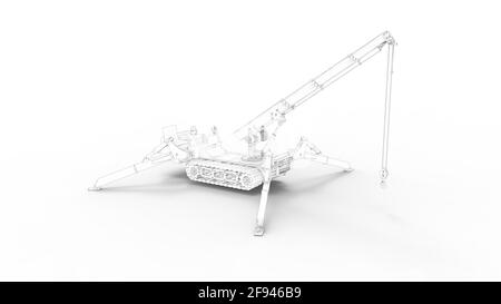 3D rendering of a mobile crane standing on its feet isolated in a white studio. Stock Photo