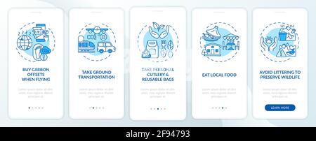 Sustainable tour tips onboarding mobile app page screen with concepts Stock Vector