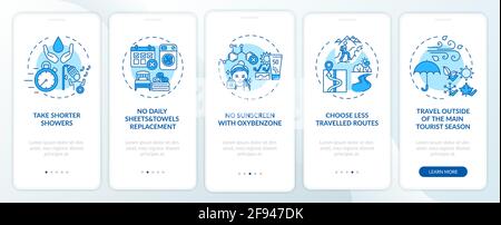 Sustainable tourism ideas onboarding mobile app page screen with concepts Stock Vector