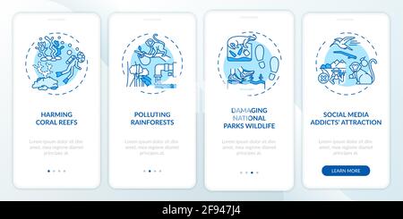 Green tourism challenges onboarding mobile app page screen with concepts Stock Vector