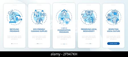 Green hotel features onboarding mobile app page screen with concepts Stock Vector