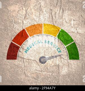 Color scale with arrow from red to green. The measuring device icon ...