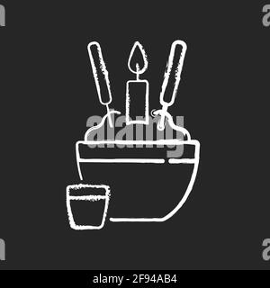 Rice bowl chalk white icon on black background Stock Vector