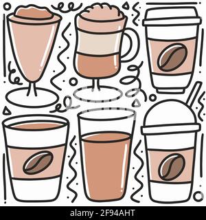 hand drawn coffee drink doodle set Stock Vector