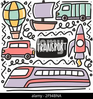 hand drawn general transport doodle set Stock Vector