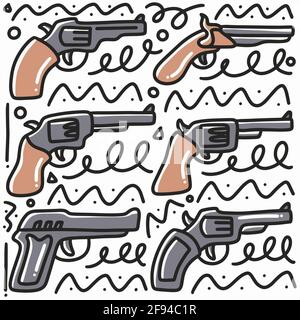 hand drawn gun doodle set Stock Vector