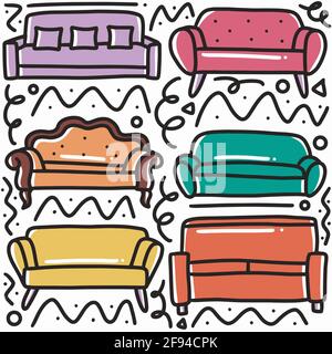 hand drawn family sofa doodle set Stock Vector