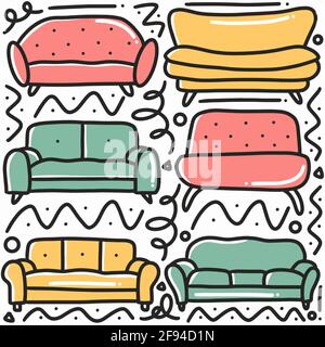 hand drawn family sofa doodle set Stock Vector