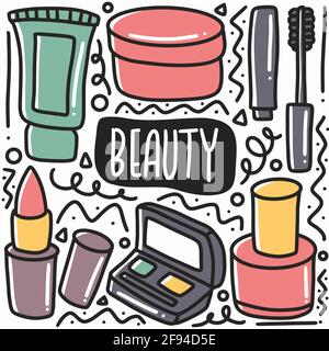 hand drawn beauty equipment doodle set Stock Vector