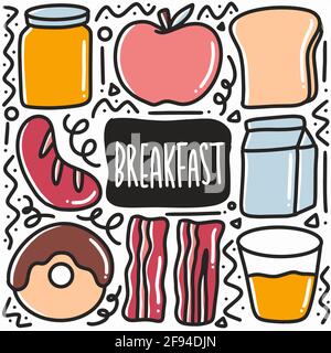 hand drawn breakfast dish doodle set Stock Vector