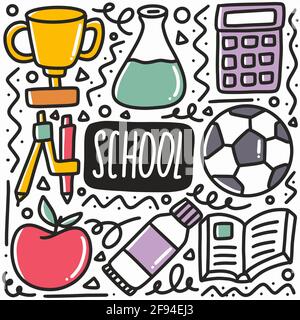 hand drawn subjects in school doodle set Stock Vector