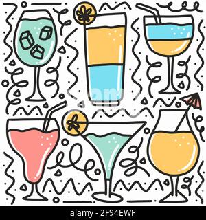 hand drawn cold drink doodle set Stock Vector