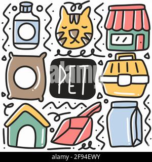 hand drawn pets equipment doodle set Stock Vector